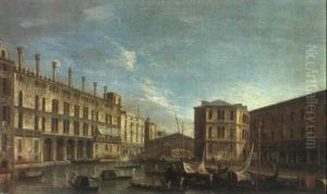 Canal Grande Con Il Fondaco Dei Tedeschi, Palazzo Dei Carmerlenghi E Il Ponte Di Rialto by Michele Marieschi