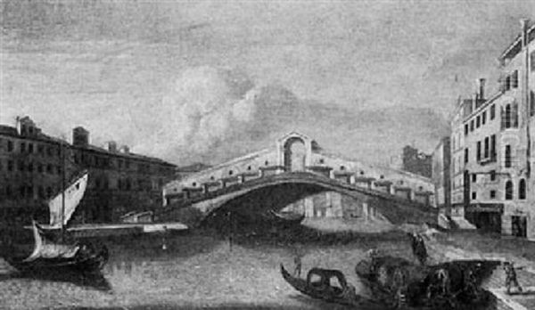 Figures Loading Barrels Onto A Boat On A Canal Before The Rialto Bridge, Venice - view 1
