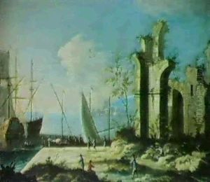 Vue Fantaisiste D'un Port Mediterraneen