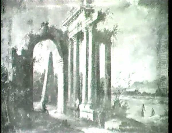 Paysage A L'obelisque Et Aux Ruines Antiques - view 1