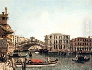 A View Of The Rialto Bridge, Venice, With The Palazzo Dei Camerlenghi by Michele Marieschi