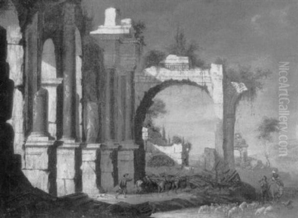 A Shepherd And A Muleteer Amid Architectural Ruins - view 1