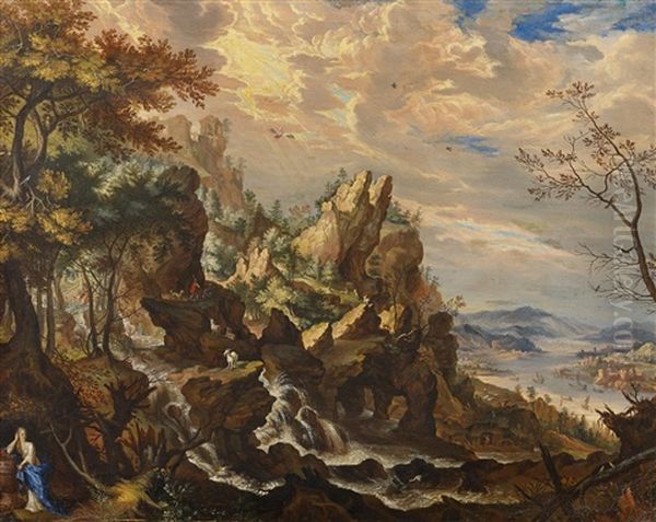 Felslandschaft Mit Figurenstaffage Und Ausblick Auf Ein Flusstal - view 1