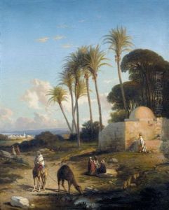 Orientalische Landschaft Mit Kamelreiter Orientalische Landschaft Mit Kamelreiter
