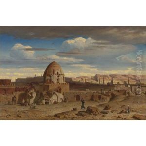 View Of The South Of The Necropolis In Cairo With The Citadel In The Background by Prosper-Georges-Antoine Marilhat