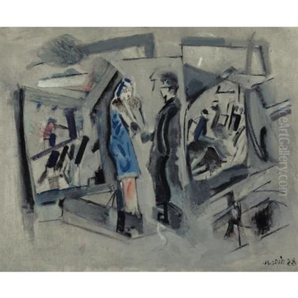 Two Standing Figures: Woman In Blue, Man In Grey - view 1