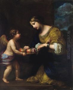 Un Putto Porge Fiori E Frutta A Una Santa: Ein Putto Reicht Einer Heiligen Blumen Und Fruchte