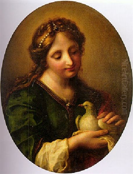 A Girl Holding A Dove - view 1