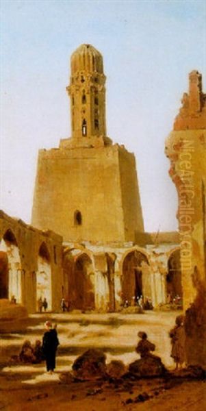 Figures In An Arabian Cloister With A Tower Beyond - view 1