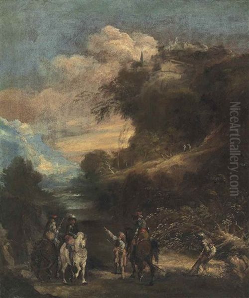 A River Landscape With A Cavalry Troop On A Path - view 1
