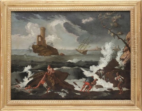 Schiffbruch Im Sturm An Felsiger Kuste - view 1