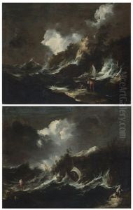 Tempesta In Mare Con Figure (pair) by Antonio Maria Marini
