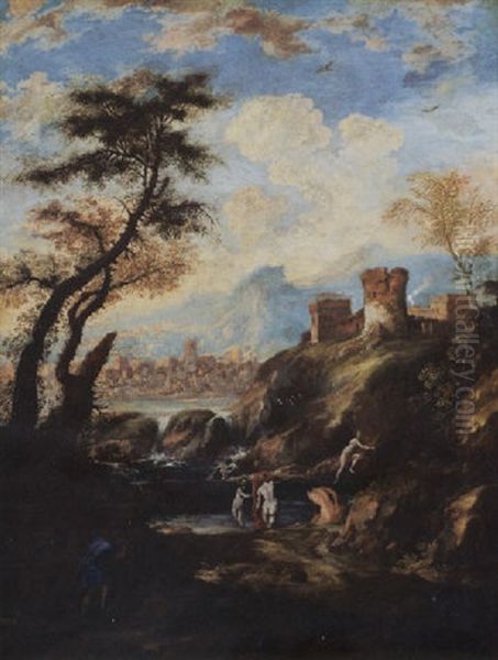 A Mountainous River Landscape With Diana And Actaeon - view 1