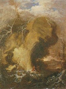 Paesaggio Alpestre Con Cascata E Figure by Antonio Maria Marini