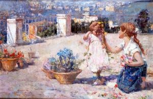 Mere Et Son Enfant Sur Une Terrasse Fleurie A Naples Mere Et Son Enfant Sur Une Terrasse Fleurie A Naples