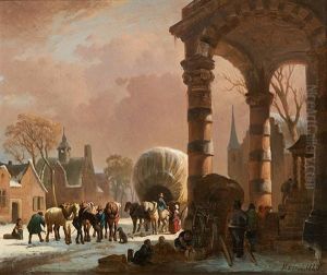 Chariot Traversant Le Village by Ferdinand Joseph Bernard Marinus