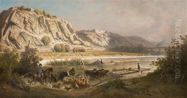 Troupeau Traversant La Riviere - view 1