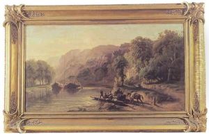Bac Sur La Meuse A "la Marche Aux Dames" by Ferdinand Joseph Bernard Marinus