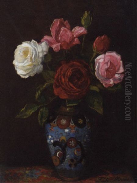 Roses In A Cloisonne Vase - view 1