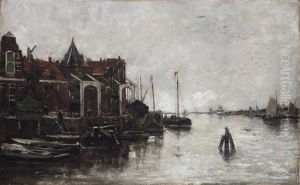 A View Of The Buitenkant With The Schreierstoren In Amsterdam by Jacob Henricus Maris