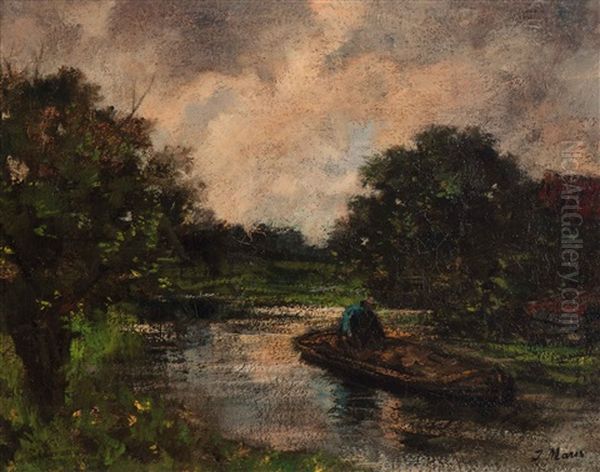 River Scene With Barge - view 1