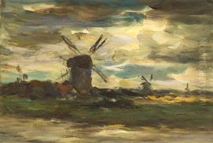 Windmills At Moonlight by Jacob Henricus Maris