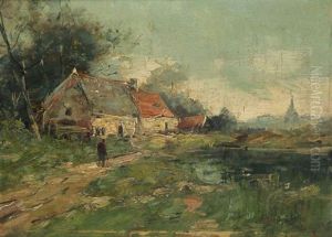 Paysage Aquatique En Hollande Anime D'un Paysan Pres De La Ferme by Jacob Henricus Maris