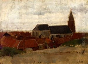 Gezicht Op De Kerk In Het Vissersdorp Scheveningen