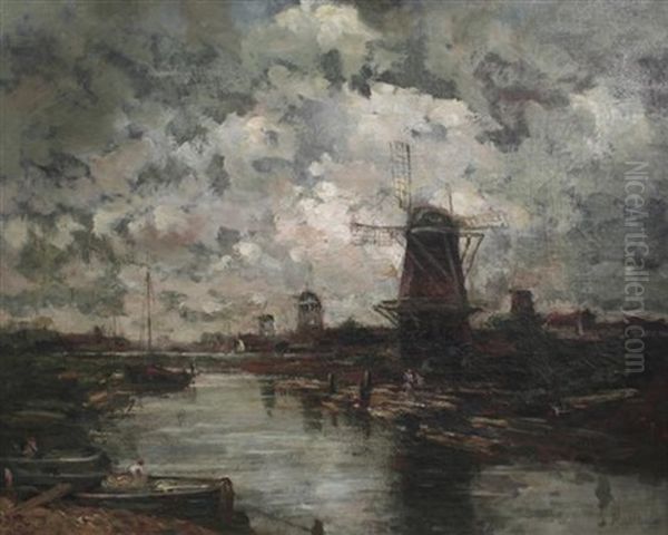 Windmills Along A Canal - view 1