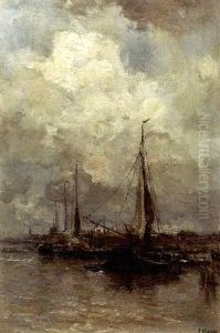 Moored Sailing Boats by Jacob Henricus Maris
