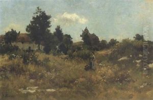 Junge Magd Mit Korb In Sommerlicher Landschaft