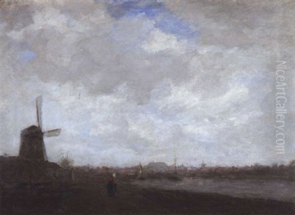 Fluslandschaft Mit Windmuhle - view 1