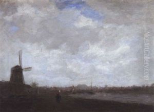 Fluslandschaft Mit Windmuhle by Jacob Henricus Maris