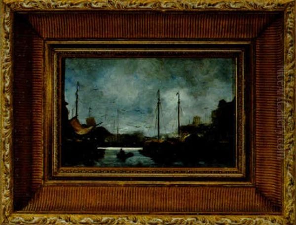 Harbor Scene With Ships And Lone Rower - view 1