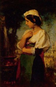 La Jeune Italienne A La Fontaine by Jacob Henricus Maris