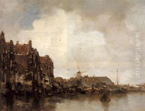 A View Of A Dutch Town On The Waterfront by Jacob Henricus Maris