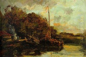A Moored Sailing Barge At Dusk