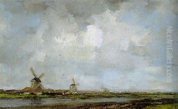 Windmills Along A Canal Near Leyden - view 1