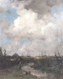 Washerwomen In A Stormy Dutch Lanscape by Jacob Henricus Maris