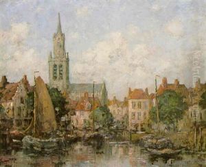 Vessels Moored Before A Harbor Town by Jacob Henricus Maris