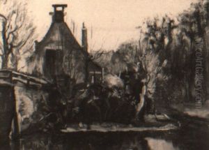 A House On The Waterfront by Jacob Henricus Maris