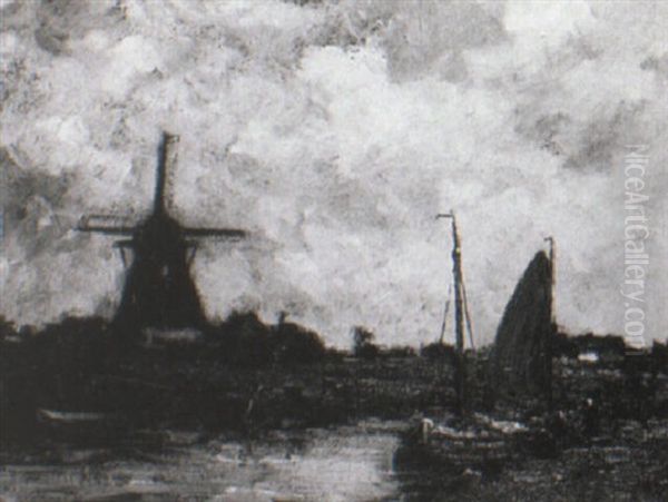Sailing Barge Before A Windmill - view 1