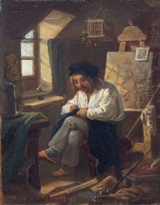 A Poor Artist Mending His Clothes