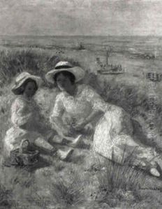 A Mother And Child On A Dune Top