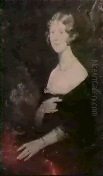 A Portrait Of A Young Lady, Seated 3/4 Length, Wearing A Black Dress & Pearl Necklace. - view 1