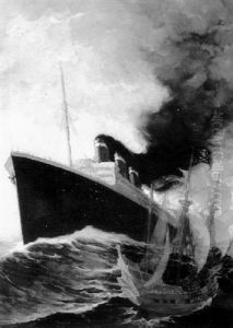 Ocean Liner And Pirate Ship by Walter de Maris