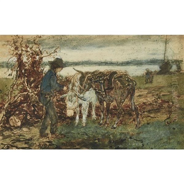 Farmer With Donkeys On The Coast - view 1