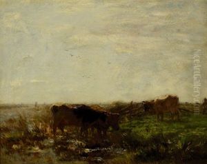 Cows On The Water's Edge In A Polderscape Cows On The Water's Edge In A Polderscape