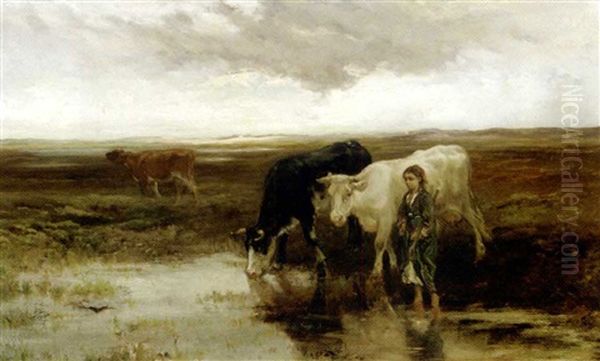 Morgenstond: A Shepherd Girl Leading Her Cattle To Water - view 1