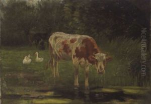 Vache Et Oies Sur Fond De Traie Vache Et Oies Sur Fond De Traie